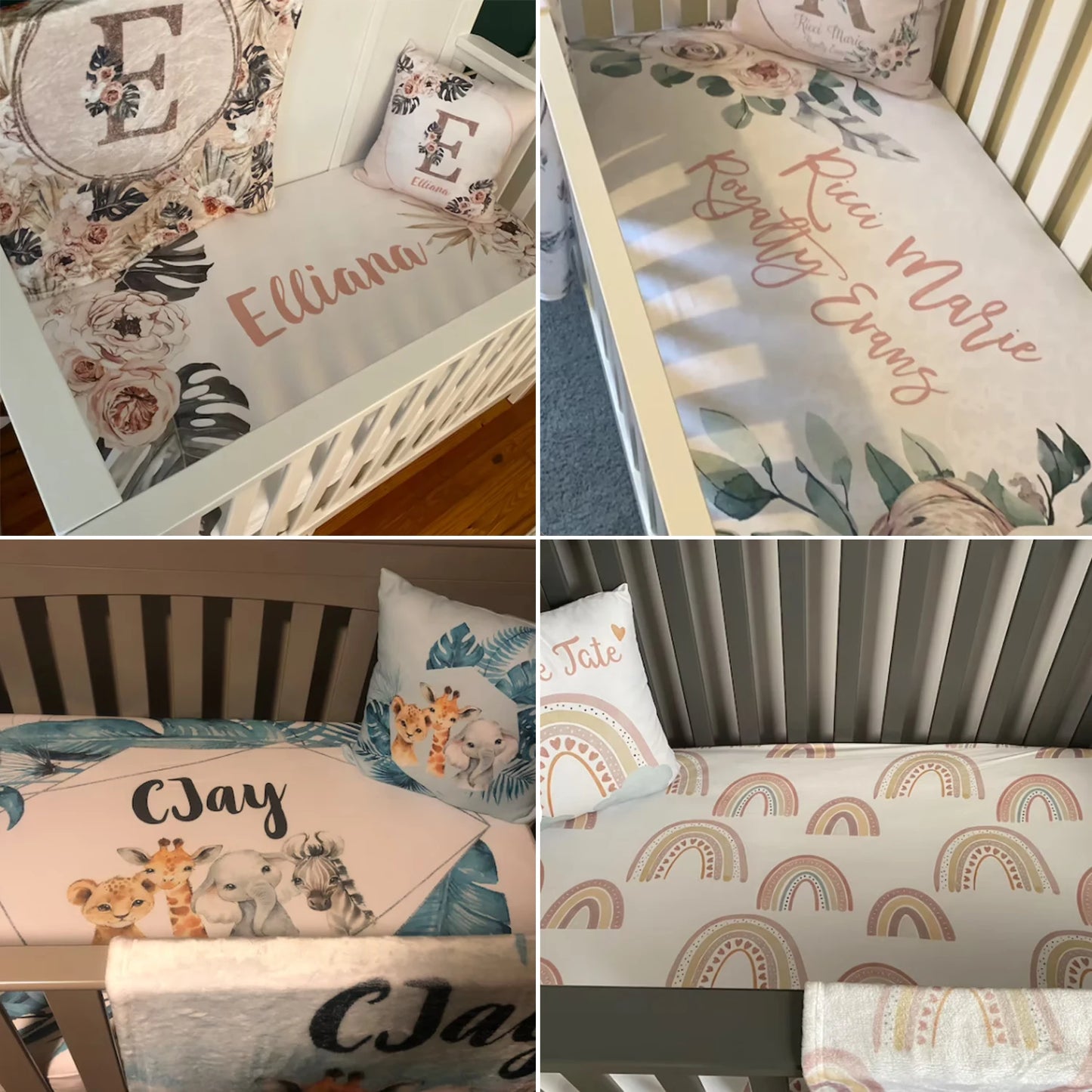 Custom Name Blue Elephant Crib Bedding Set