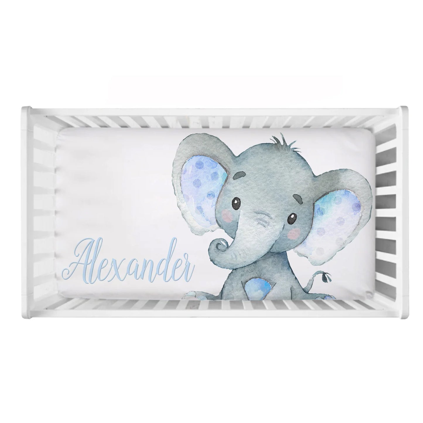 Custom Name Blue Elephant Crib Bedding Set