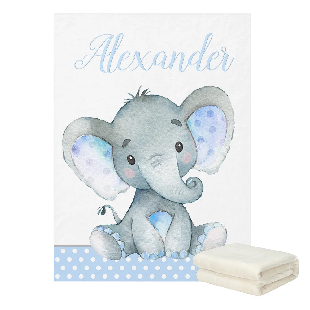 Custom Name Blue Elephant Crib Bedding Set